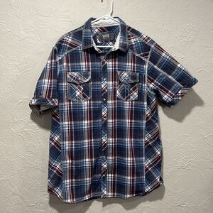 BKE Standard Fit Short Sleeve Plaid Pearl Snap Buttons Western Shirt Size XL